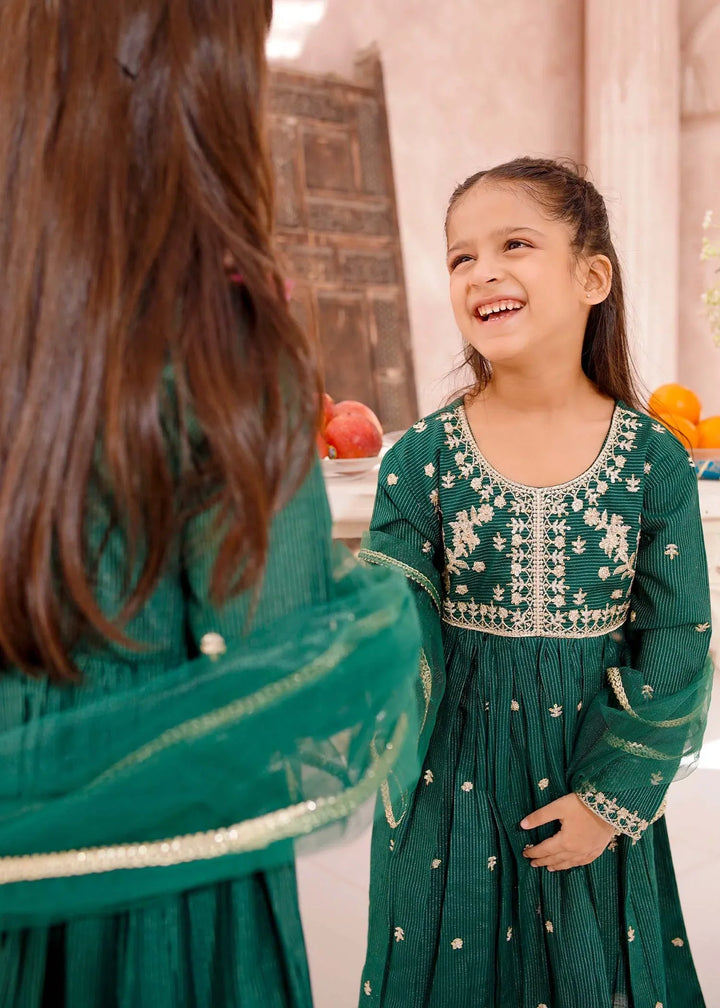 Modest Girls RTW Embroidered Cotton 3 Piece Suit Green Festive Collection