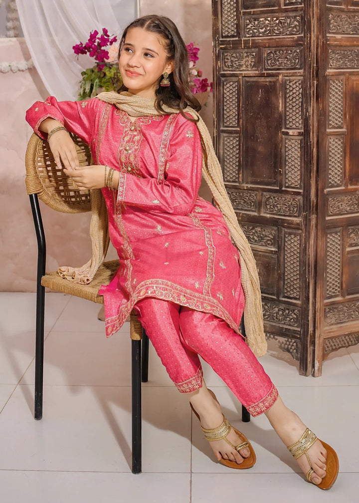 Modest Girls RTW Embroidered Mesuri 3 Piece Suit Pink-M1 Festive Collection