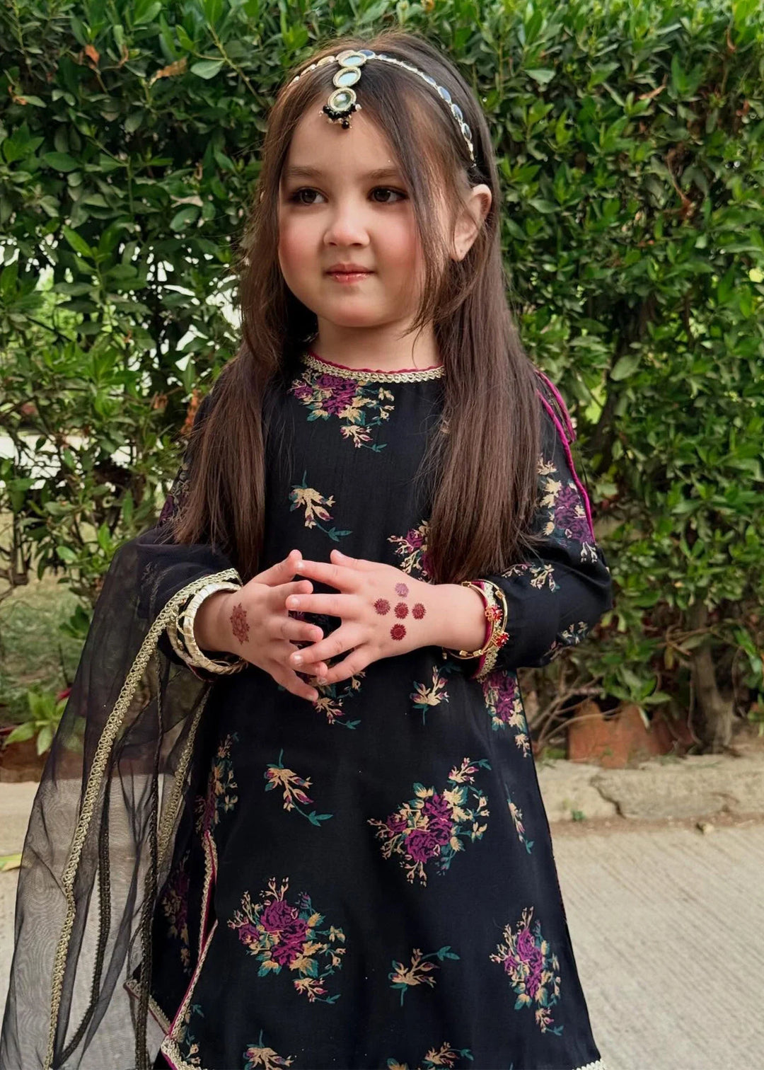 Modest Girls RTW Printed Silk 3 Piece Suit Black Wedding Collection