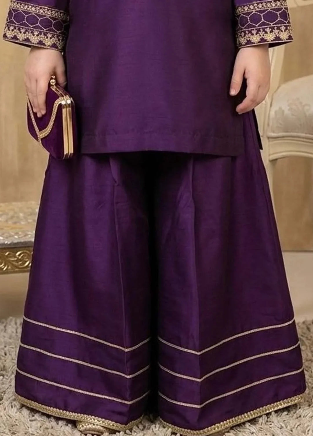 Modest Girls RTW Embroidered Viscose 3 Piece Suit Purple Wedding Collection