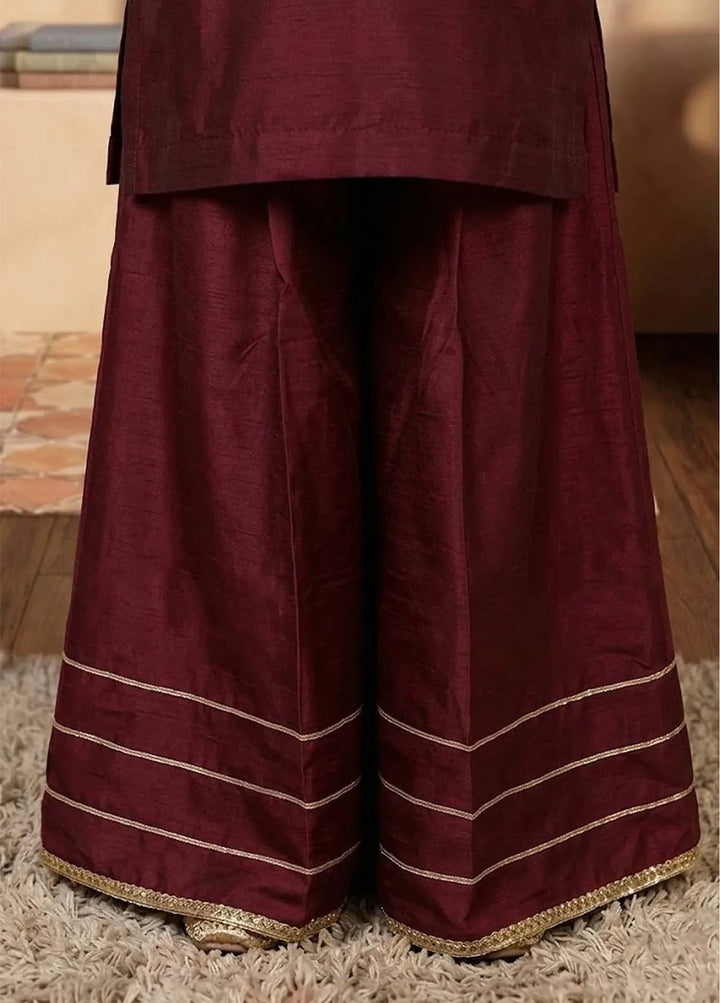 Modest Girls RTW Embroidered Viscose 3 Piece Suit Maroon Wedding Collection