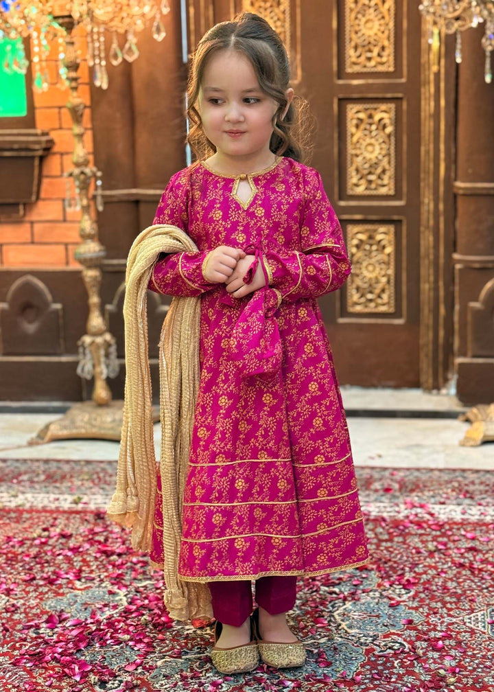 Modest Girls RTW Printed Silk 3 Piece Suit Pink Wedding Collection