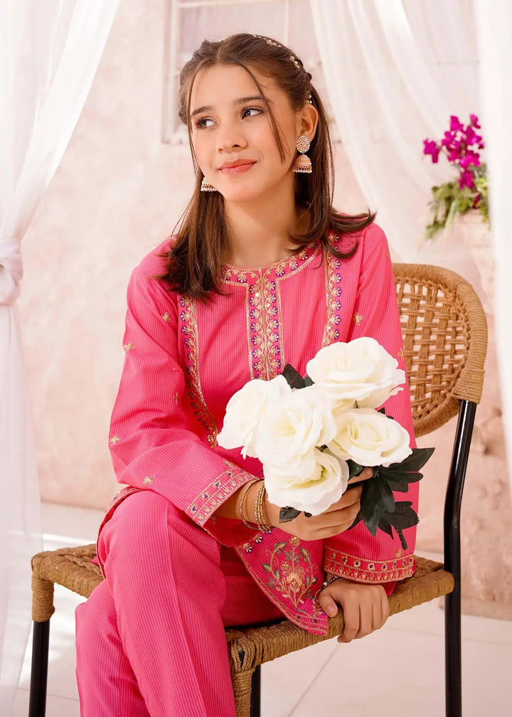 Modest Girls RTW Embroidered Cotton 3 Piece Suit Pink Festive Collection