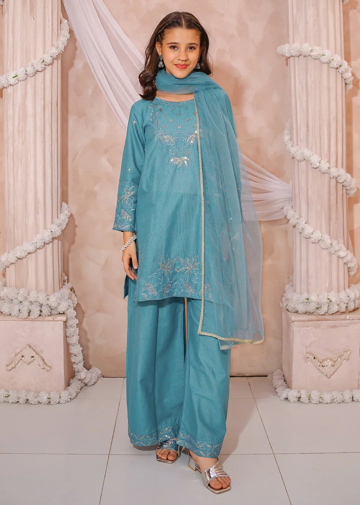 Modest Girls RTW Embroidered Mesuri 3 Piece Suit Blue-M1 Festive Collection