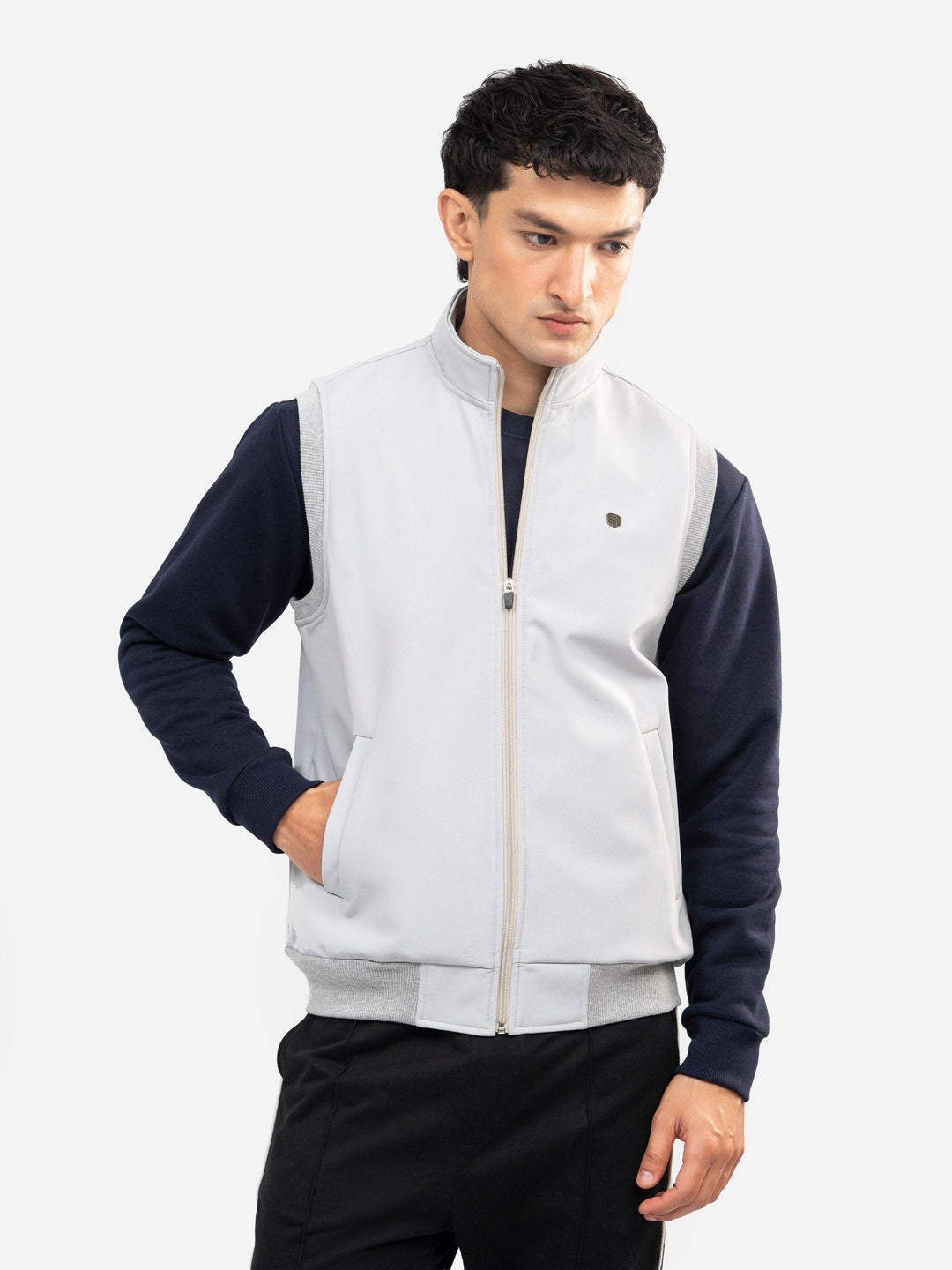 Brumano Mens RTW Solids Poly Jacket Ash Grey Sleeveless Winter Collection