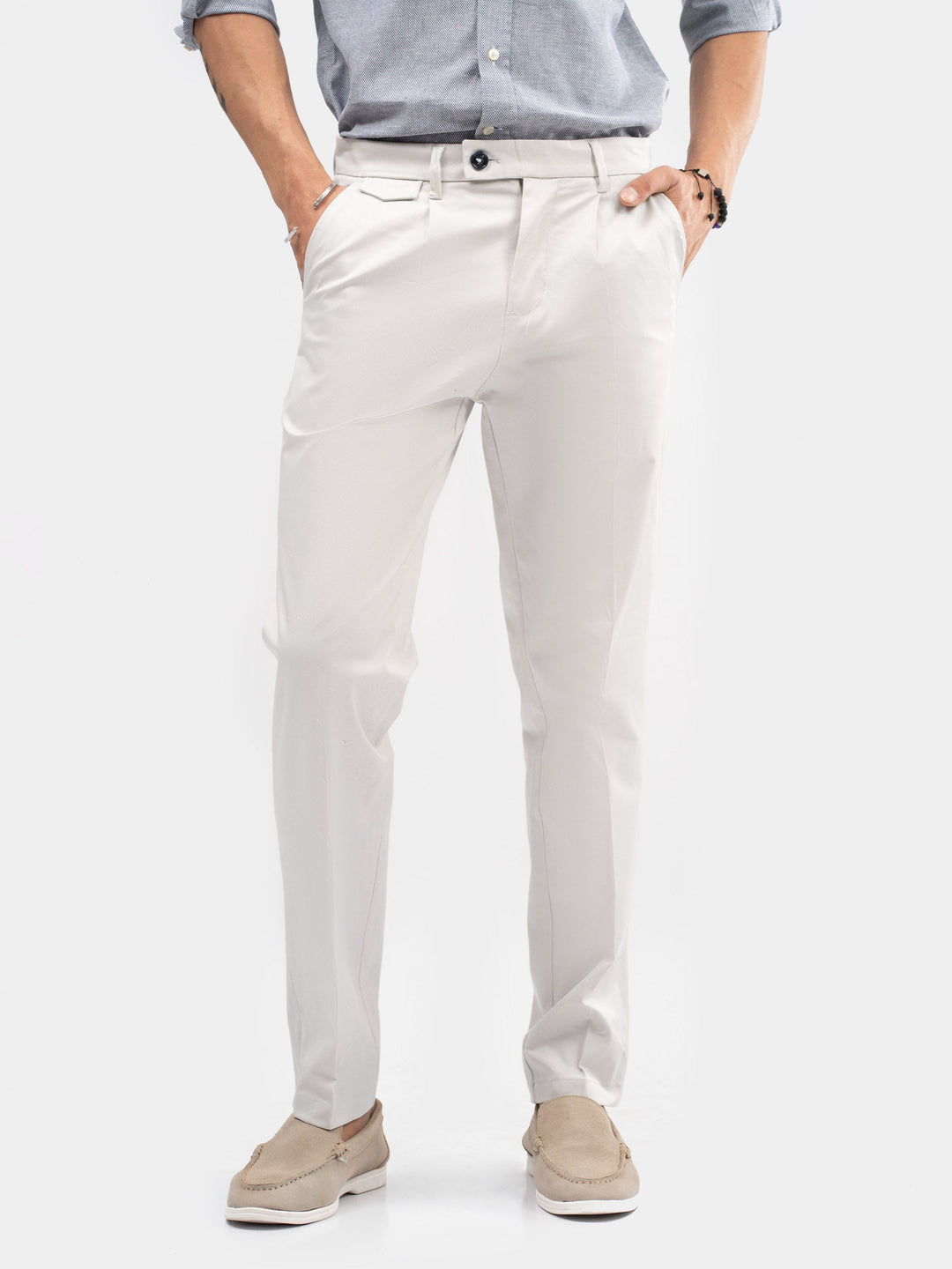 Brumano Mens Pants RTW Solids Cotton Ash White Chino Casual Collection