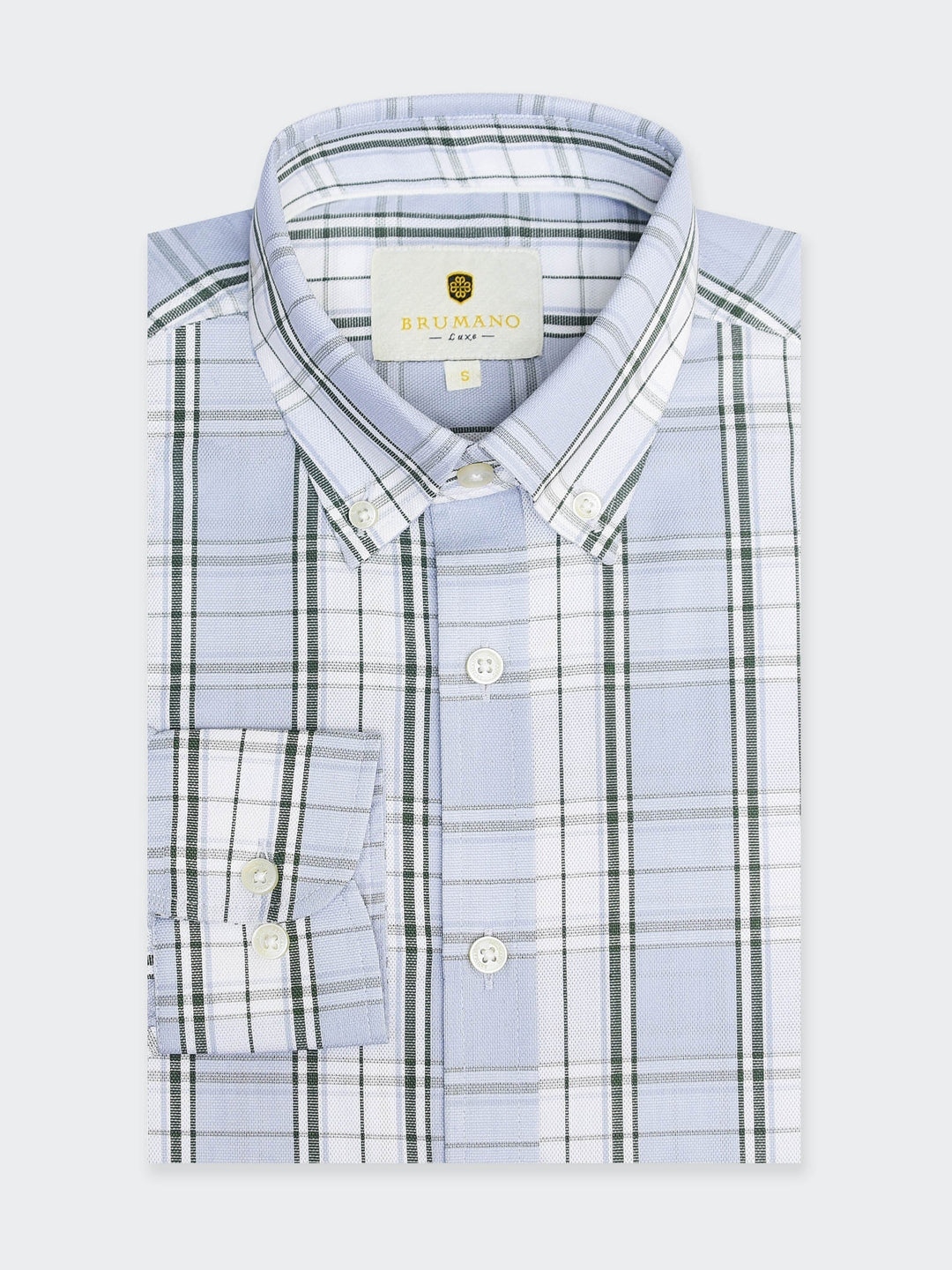 Brumano Mens RTW Solids Cotton Shirt Ash Blue Checkered Western Collection