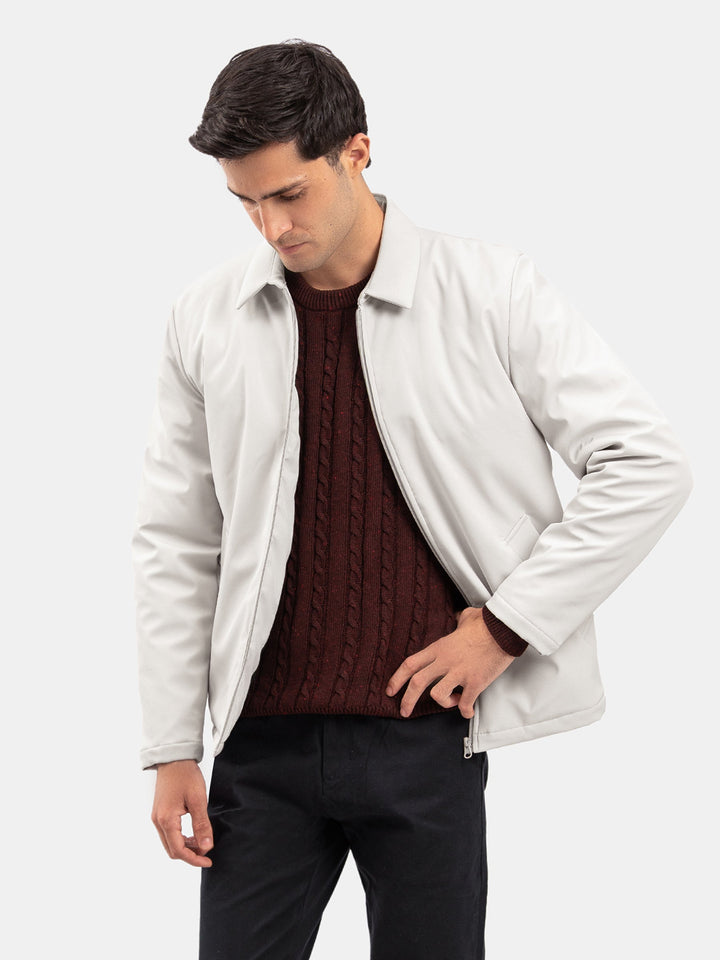 Brumano Mens RTW Solids Poly Jacket Suit Ash White With Collar Winter Collection