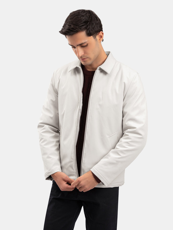 Brumano Mens RTW Solids Poly Jacket Suit Ash White With Collar Winter Collection