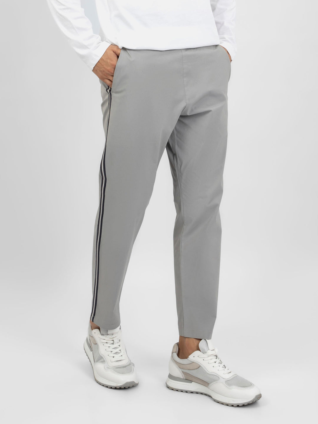 Brumano Mens Trouser RTW Solids Cotton Ash Grey With Contrasting Casual Collection