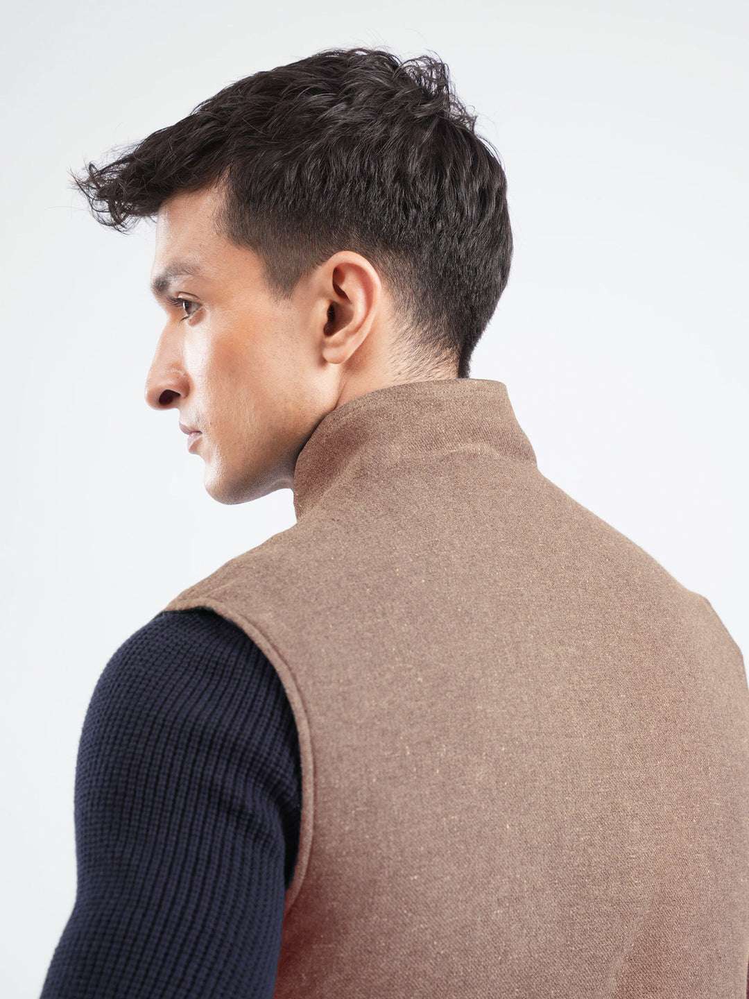 Brumano Mens RTW Solids Cotton Jacket Auburn Brown Sleeveless Winter Collection