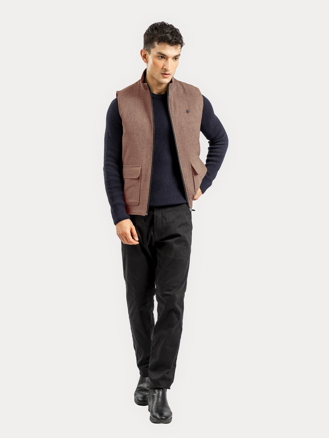 Brumano Mens RTW Solids Cotton Jacket Auburn Brown Sleeveless Winter Collection