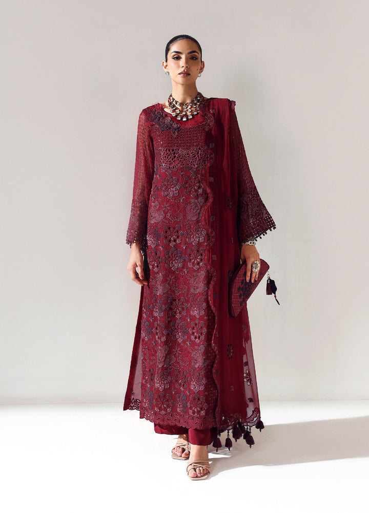 Aymal by Alizeh Fashion Unstitched Chiffon Luxury Embroidered Suits 3 Piece AFB25BC D-02 Rika Maroon - Formals Collection