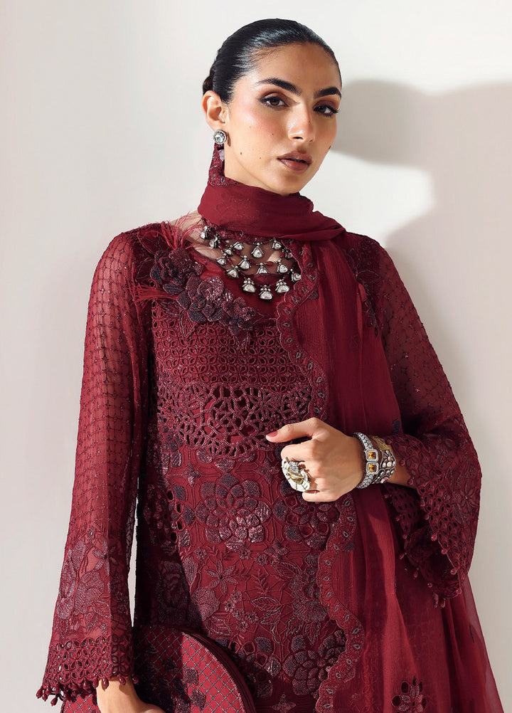 Aymal by Alizeh Fashion Unstitched Chiffon Luxury Embroidered Suits 3 Piece AFB25BC D-02 Rika Maroon - Formals Collection