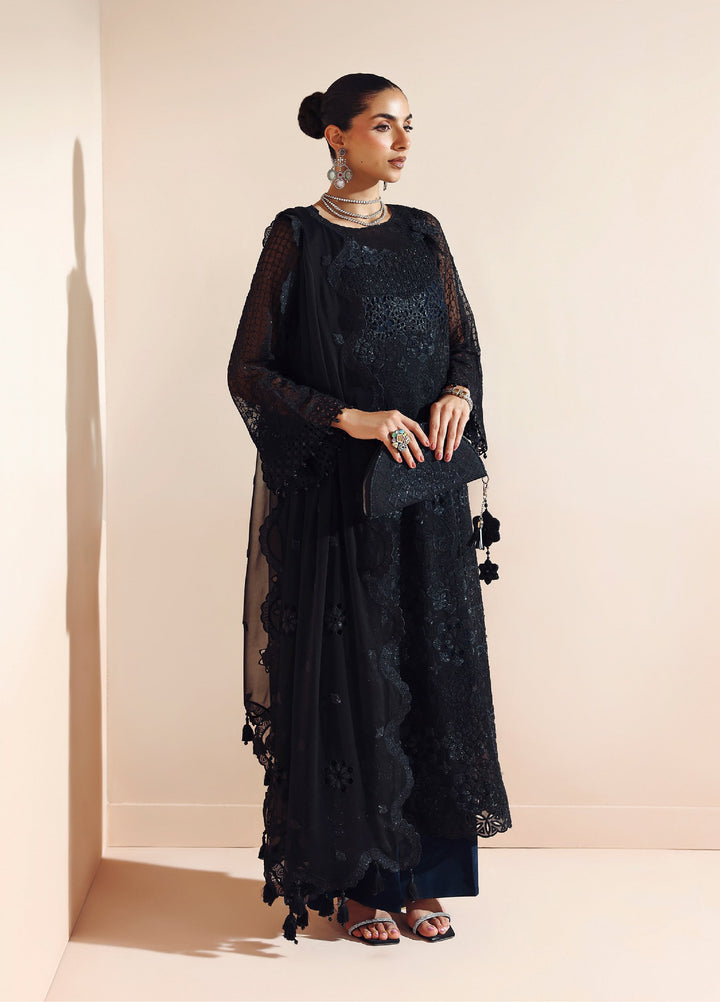 Aymal by Alizeh Fashion Unstitched Chiffon Luxury Embroidered Suits 3 Piece AFB25BC D-03 Rika Black - Formals Collection