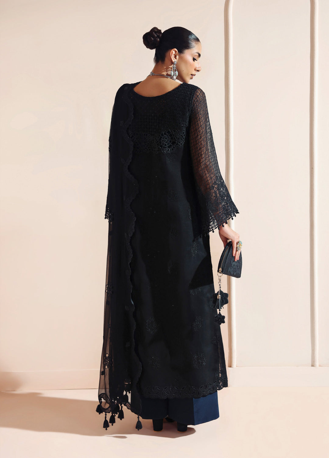 Aymal by Alizeh Fashion Unstitched Chiffon Luxury Embroidered Suits 3 Piece AFB25BC D-03 Rika Black - Formals Collection