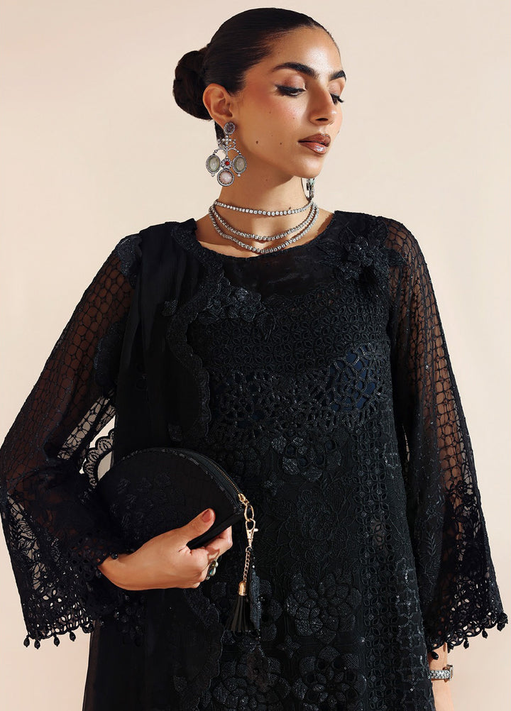 Aymal by Alizeh Fashion Unstitched Chiffon Luxury Embroidered Suits 3 Piece AFB25BC D-03 Rika Black - Formals Collection