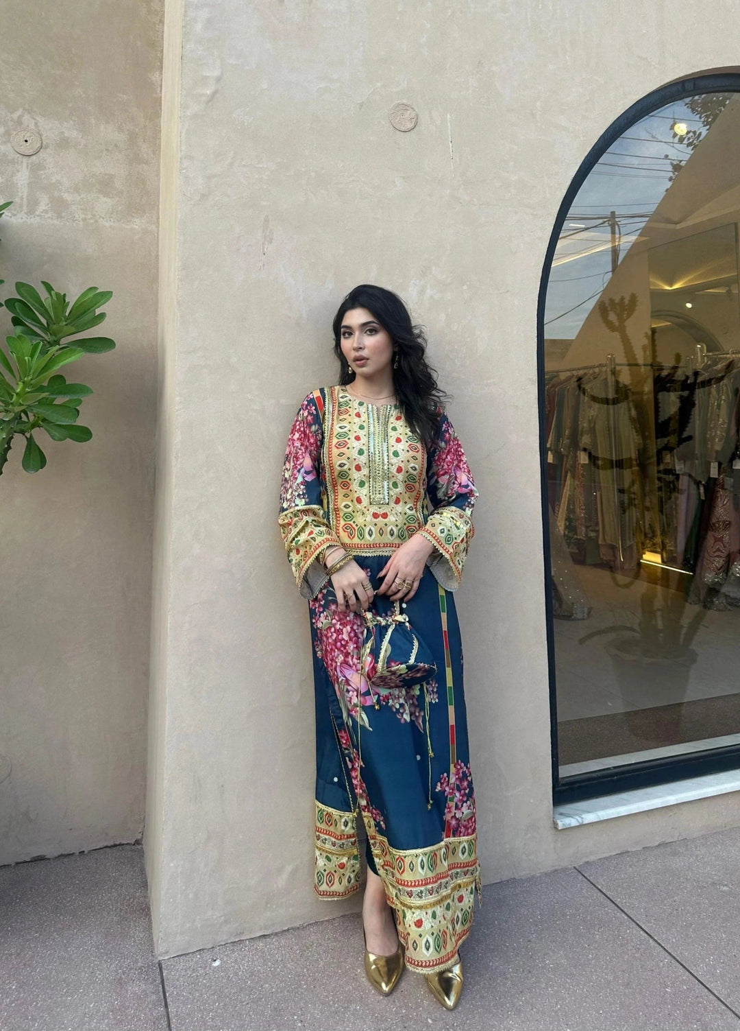 Mataish Women RTW Printed Crepe 1 Piece Suit Azure Bloom - Festive Collection