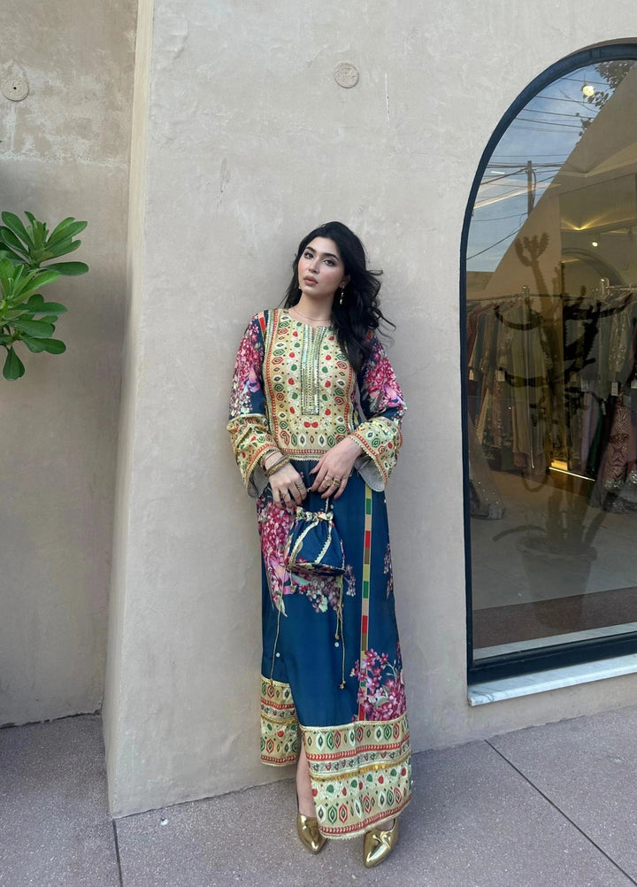 Mataish Women RTW Printed Crepe 1 Piece Suit Azure Bloom - Festive Collection
