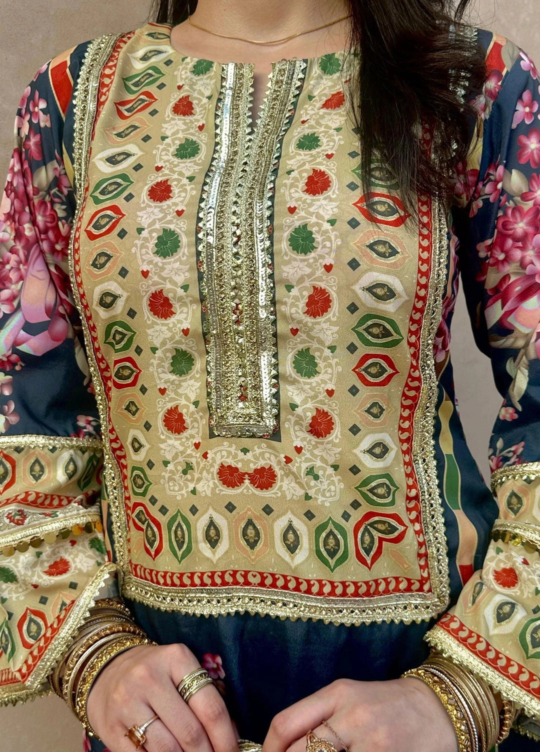 Mataish Women RTW Printed Crepe 1 Piece Suit Azure Bloom - Festive Collection