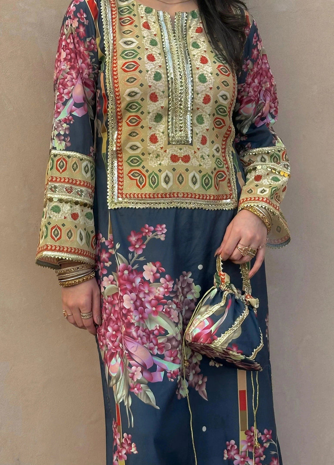 Mataish Women RTW Printed Crepe 1 Piece Suit Azure Bloom - Festive Collection