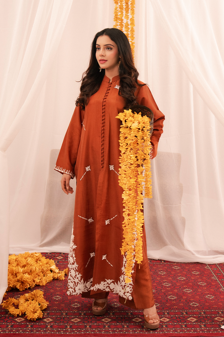 Maham Sultan Women RTW Embroidered Butter Silk 3 Piece Suit HAZEL - Eid Collection