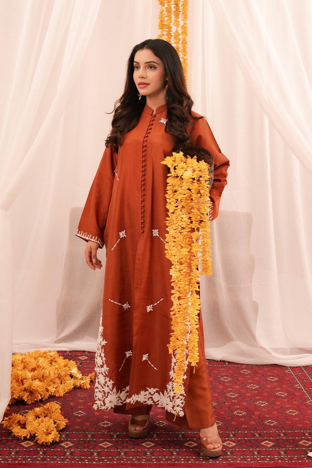 Maham Sultan Women RTW Embroidered Butter Silk 3 Piece Suit HAZEL - Eid Collection