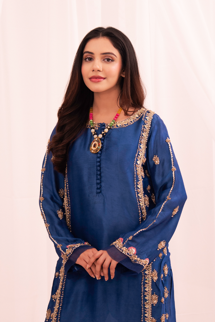 Maham Sultan Women RTW Embroidered Butter Silk 3 Piece Suit Zaffira - Eid Collection