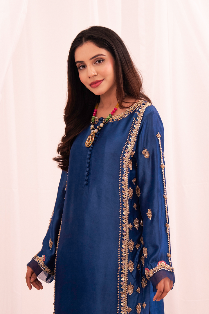 Maham Sultan Women RTW Embroidered Butter Silk 3 Piece Suit Zaffira - Eid Collection