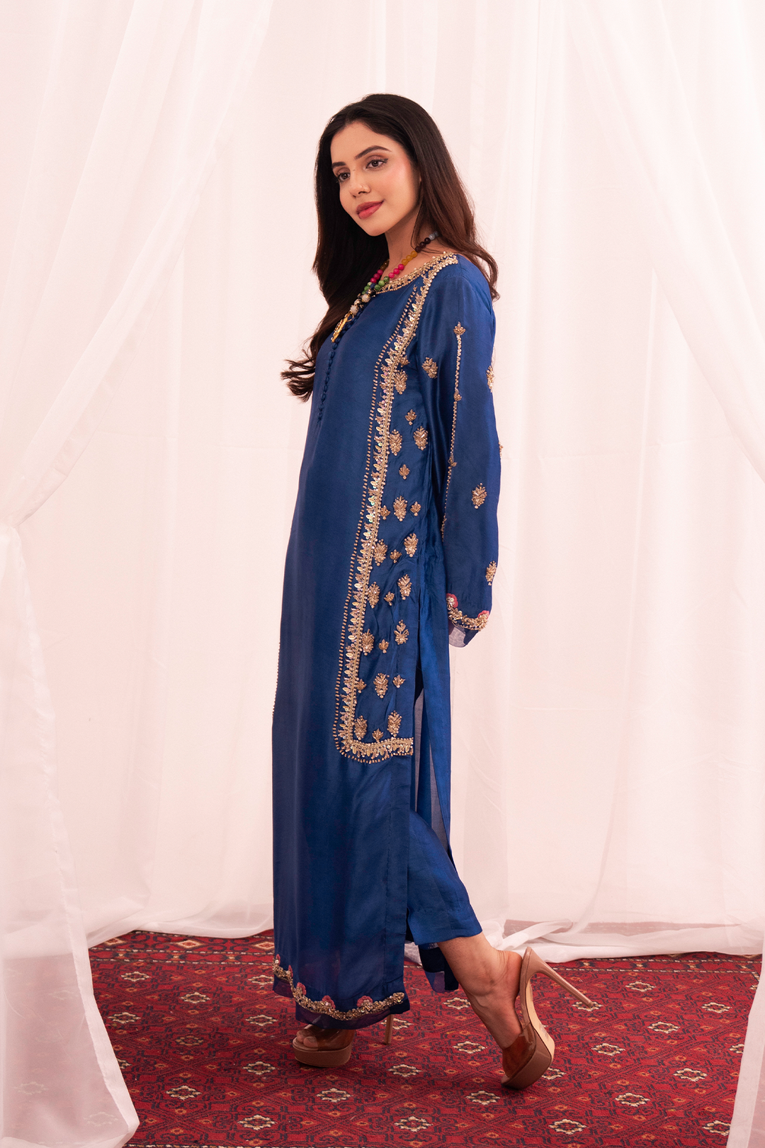 Maham Sultan Women RTW Embroidered Butter Silk 3 Piece Suit Zaffira - Eid Collection