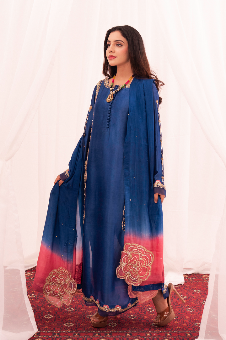 Maham Sultan Women RTW Embroidered Butter Silk 3 Piece Suit Zaffira - Eid Collection