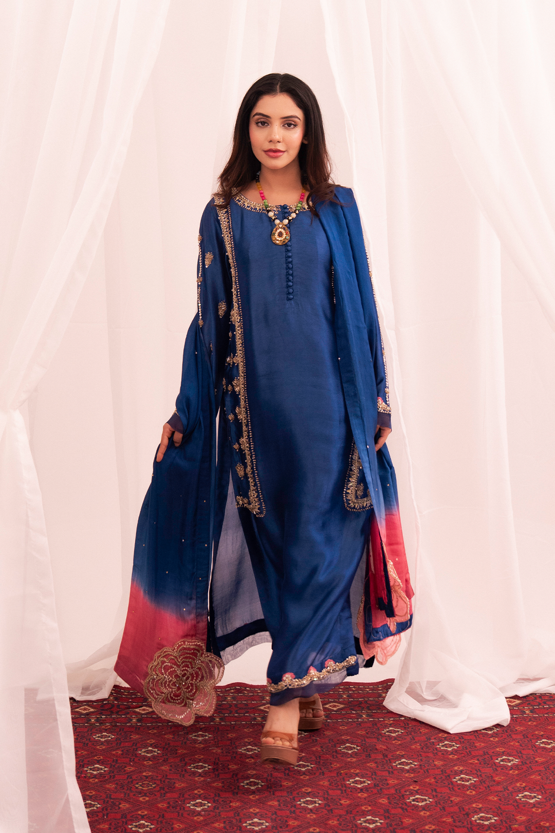 Maham Sultan Women RTW Embroidered Butter Silk 3 Piece Suit Zaffira - Eid Collection