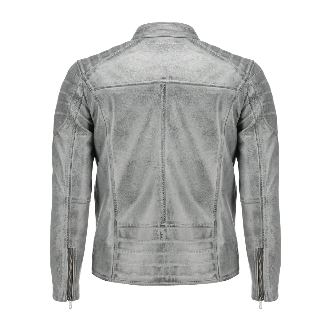 Mens Grey Wax Lambskin Biker Style Leather Jacket