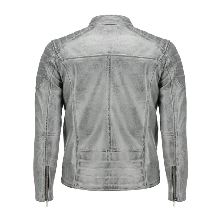 Mens Grey Wax Lambskin Biker Style Leather Jacket