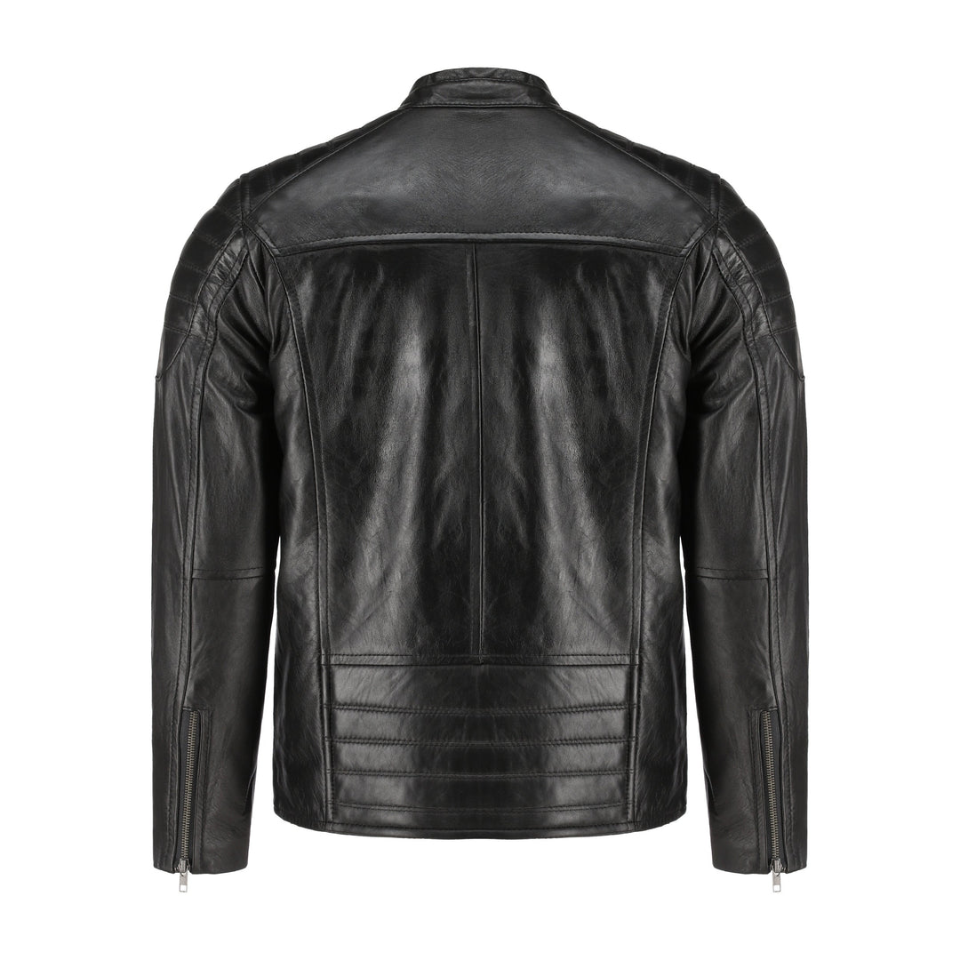 Mens Black Lambskin Biker Style Leather Jacket