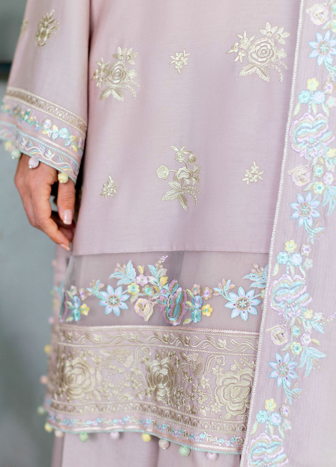 Cross Stitch Embroidered Cotton Satin Suits Unstitched 3 Piece CS25SU Blossom Tint - Winter Collection