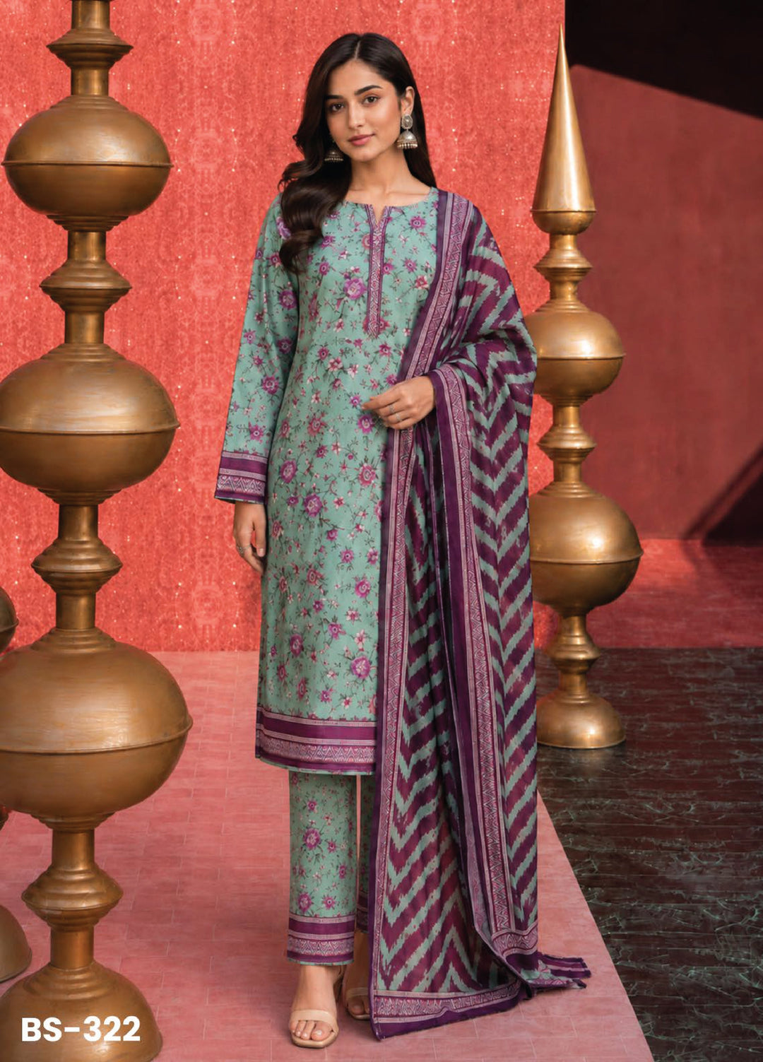 Bin Saeed Unstitched Printed Lawn Cotton 3 Piece Suit BS26UCL BS-322 - Casual Collection