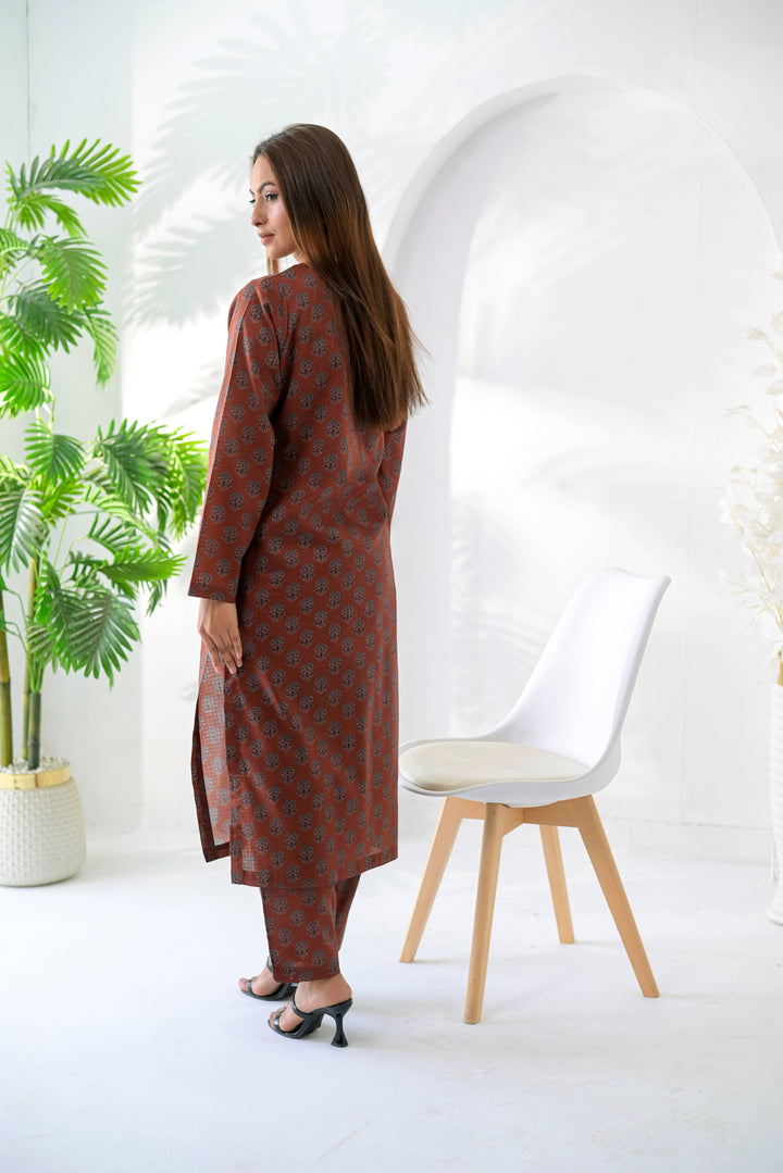 Silcot Women RTW Printed Lawn 2 Piece Suit Rust Heritage - Casual Collection