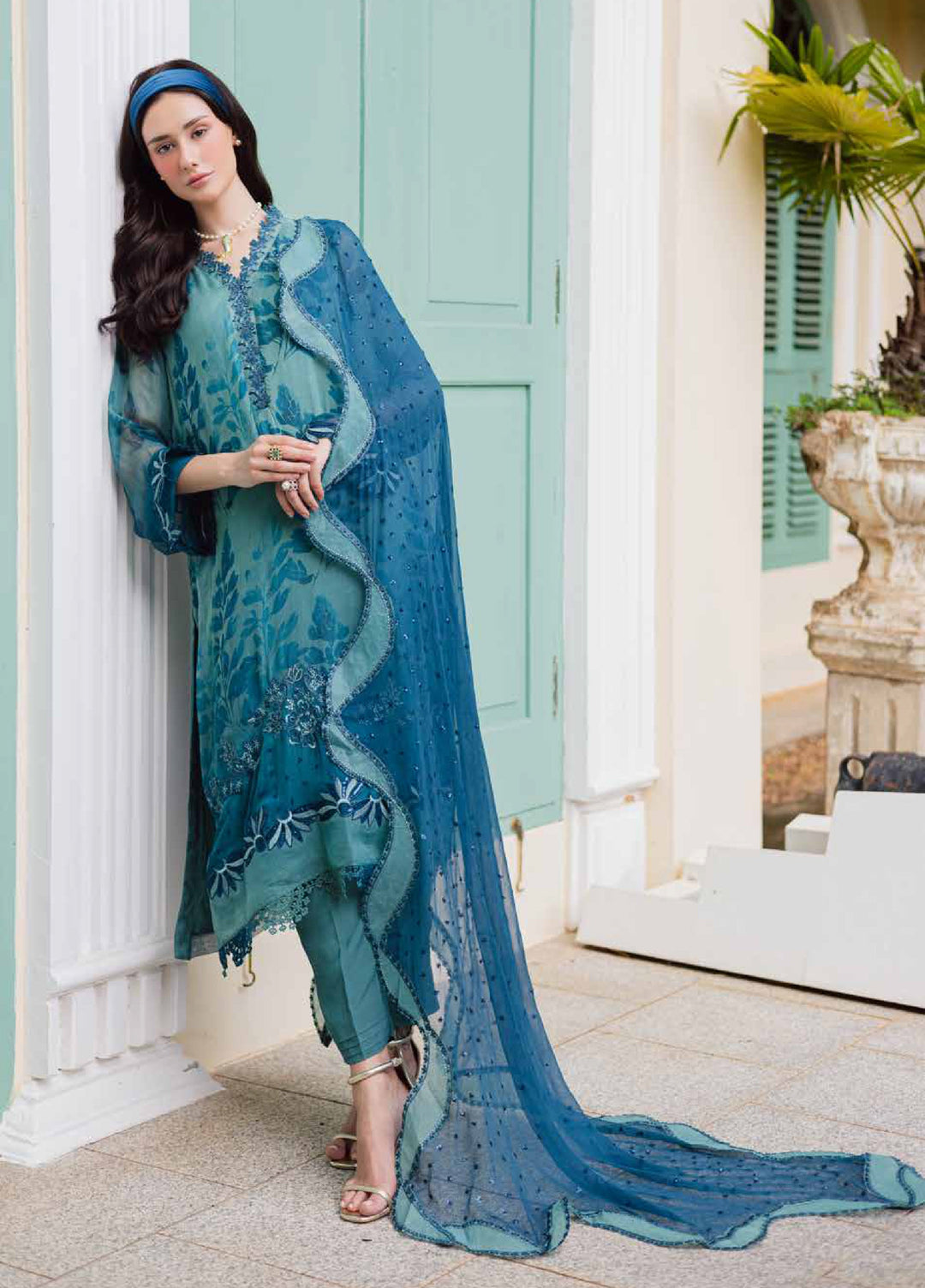 Ballerina by Nureh Unstitched Embroidered and Embellished  Chiffon 4 peice NU25BF NU2-186 - Formals Collection