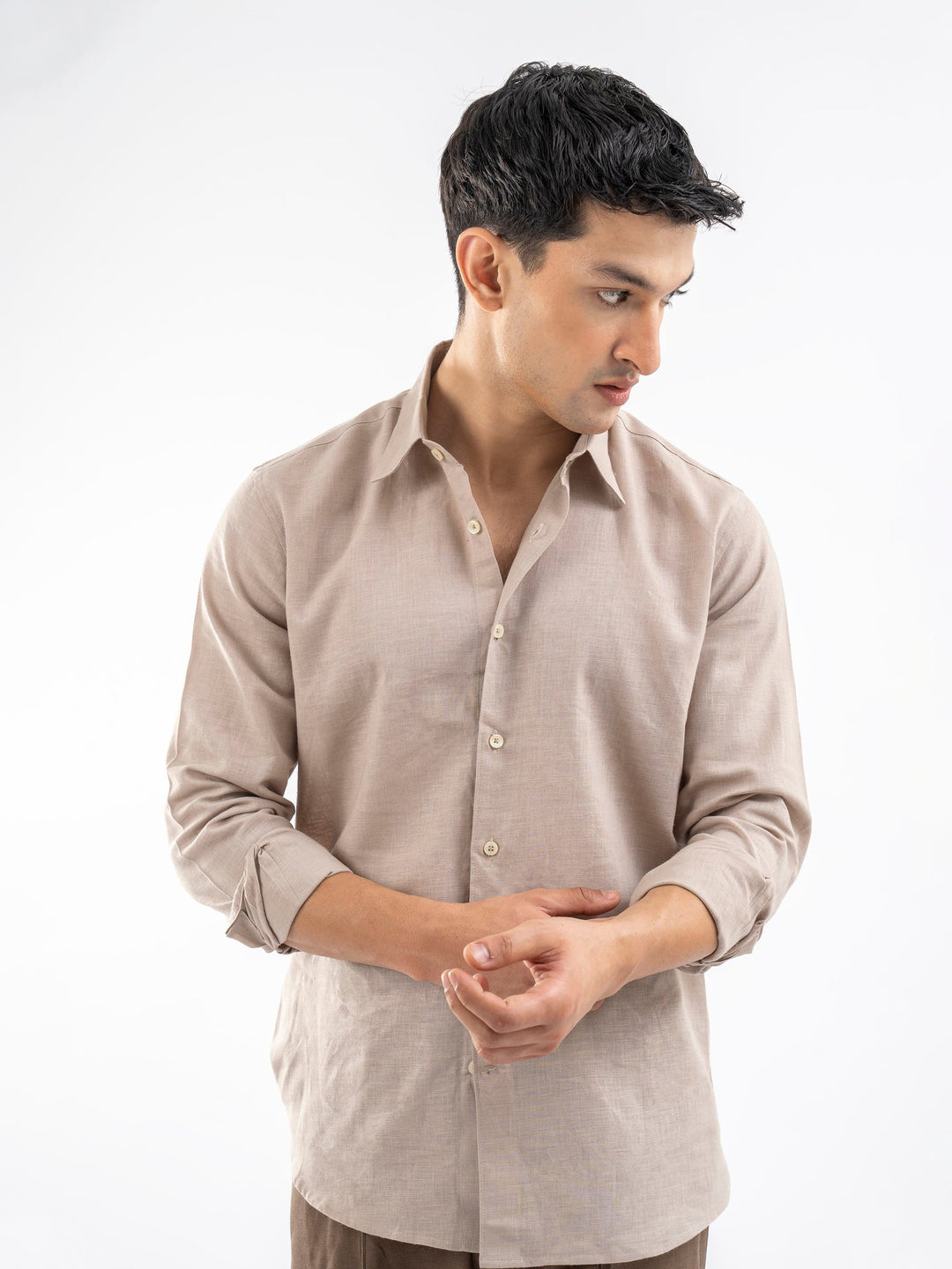 Brumano Ready To Wear Shirts Men 1 Piece Cotton Beige Airy Linen Blended Shirt 0-31-025-4115 - Summer Collection