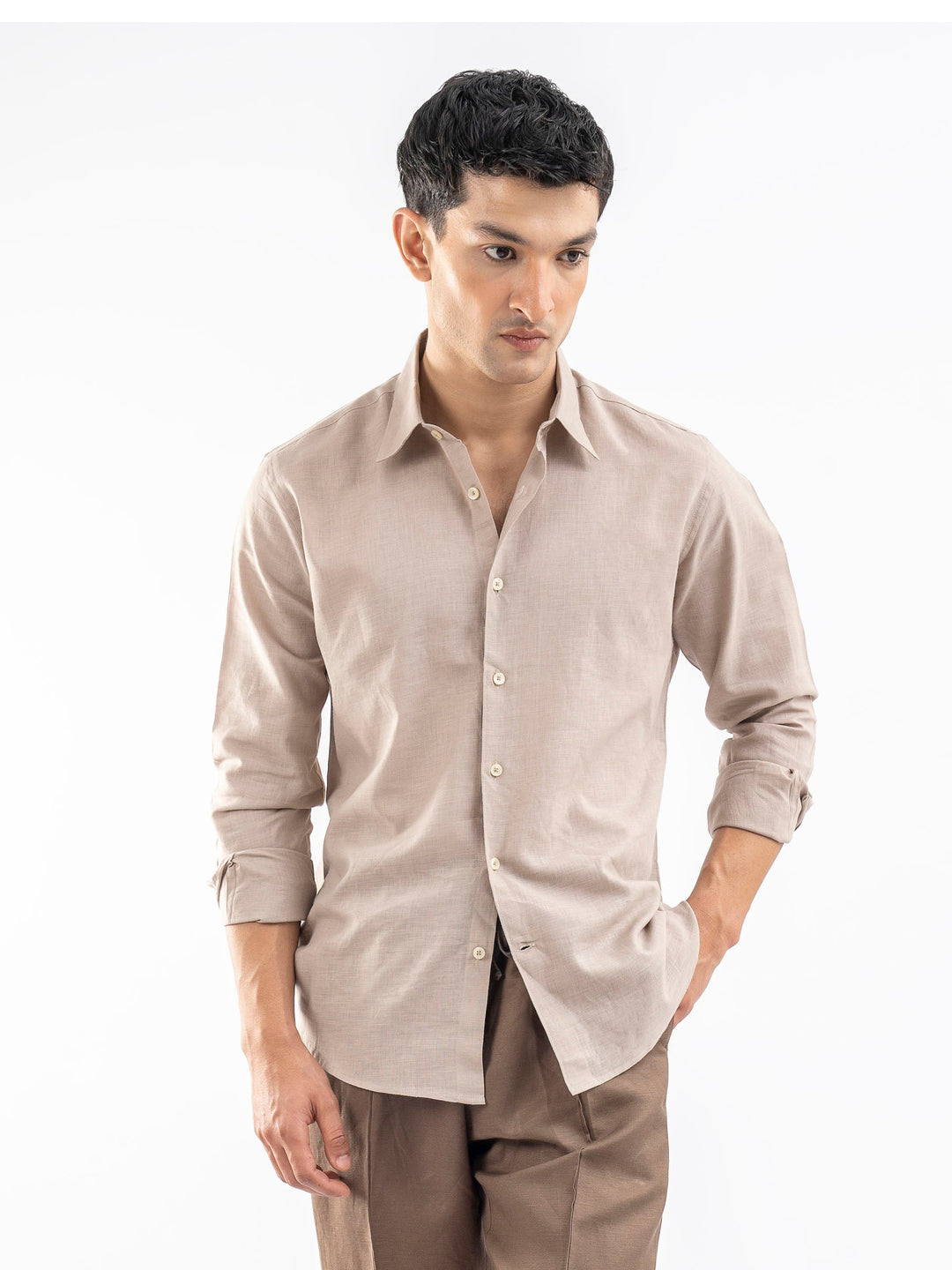 Brumano Ready To Wear Shirts Men 1 Piece Cotton Beige Airy Linen Blended Shirt 0-31-025-4115 - Summer Collection