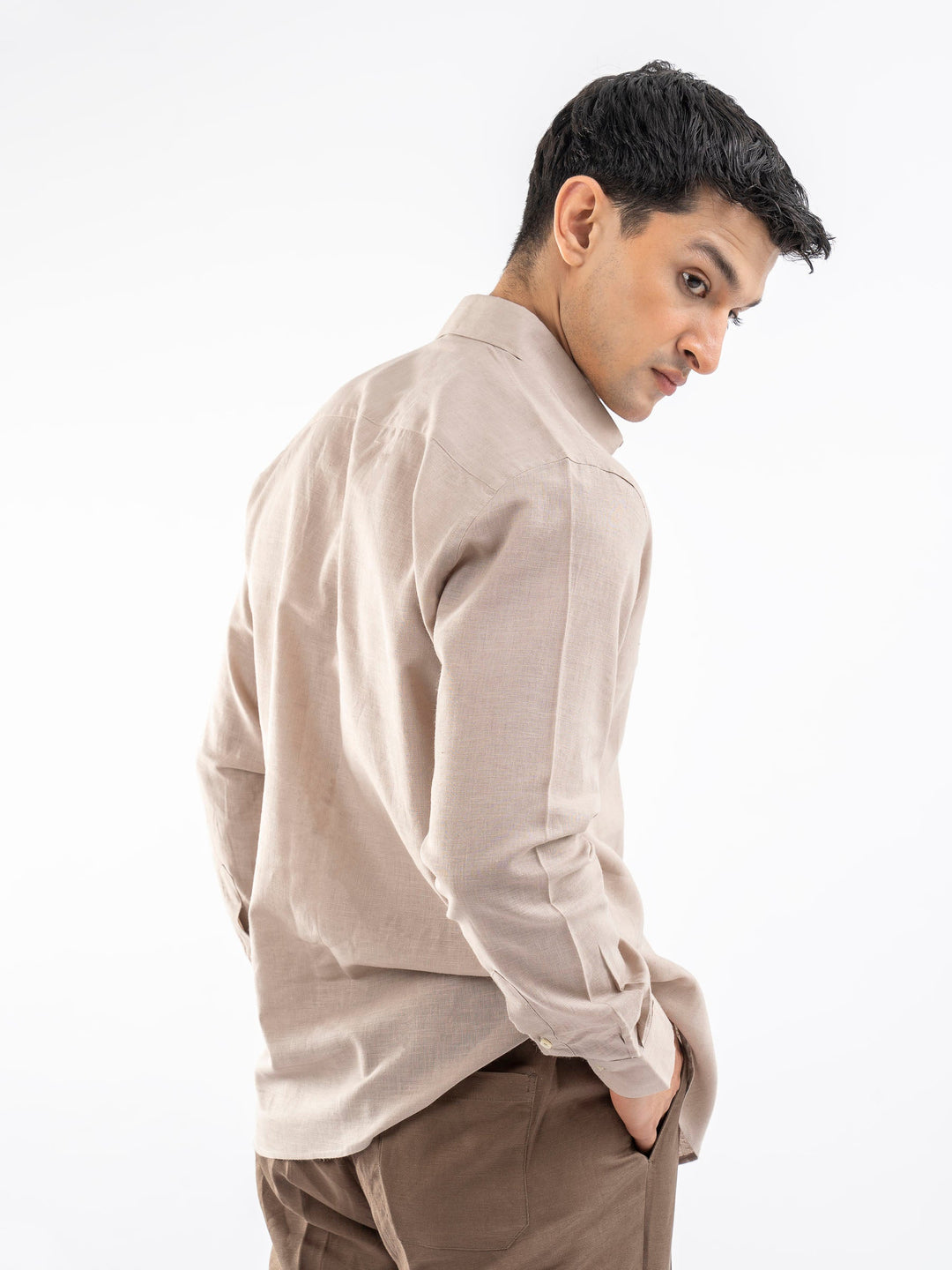 Brumano Ready To Wear Shirts Men 1 Piece Cotton Beige Airy Linen Blended Shirt 0-31-025-4115 - Summer Collection