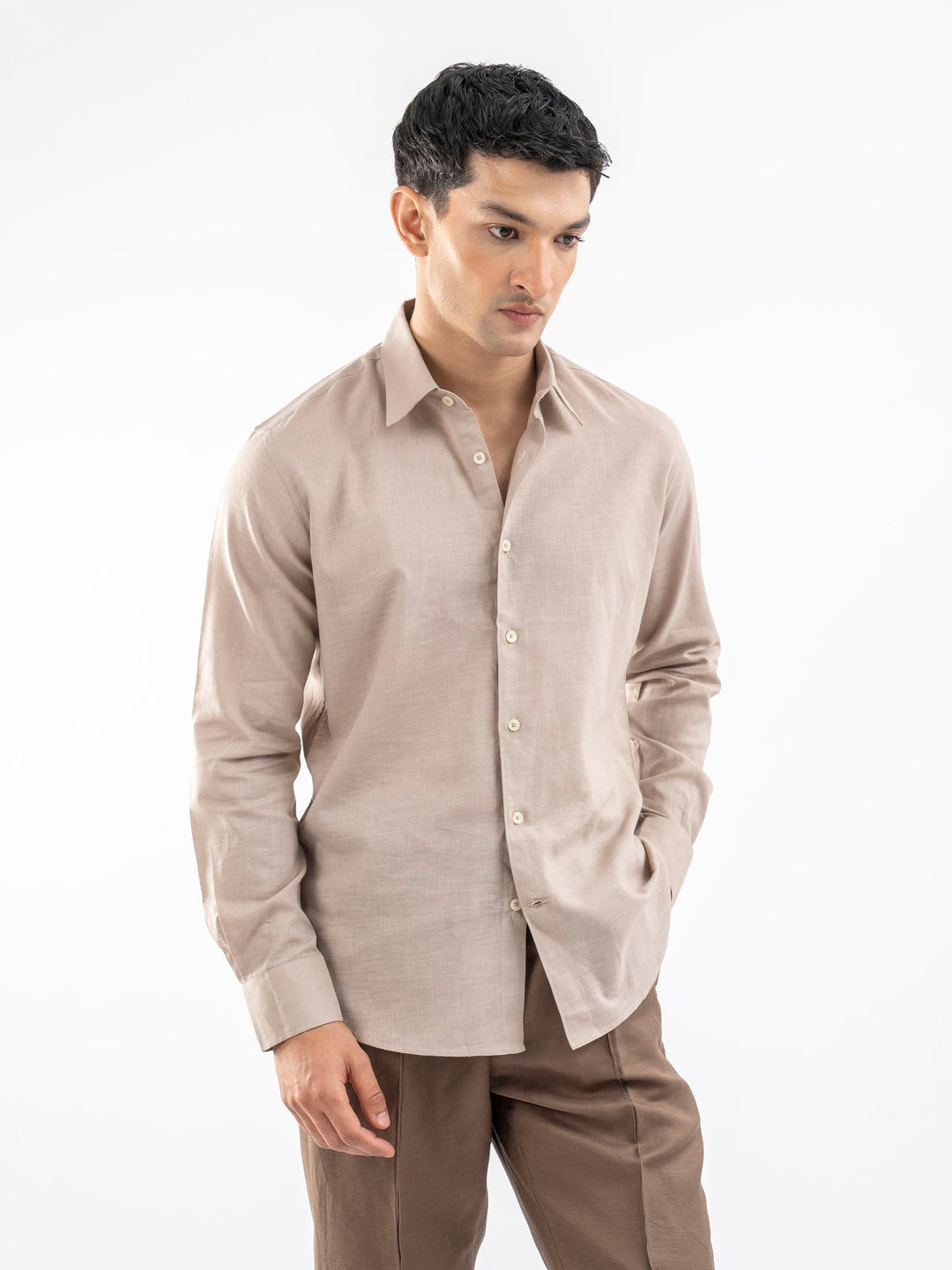 Brumano Ready To Wear Shirts Men 1 Piece Cotton Beige Airy Linen Blended Shirt 0-31-025-4115 - Summer Collection