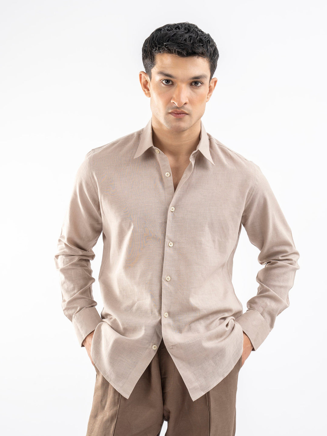 Brumano Ready To Wear Shirts Men 1 Piece Cotton Beige Airy Linen Blended Shirt 0-31-025-4115 - Summer Collection