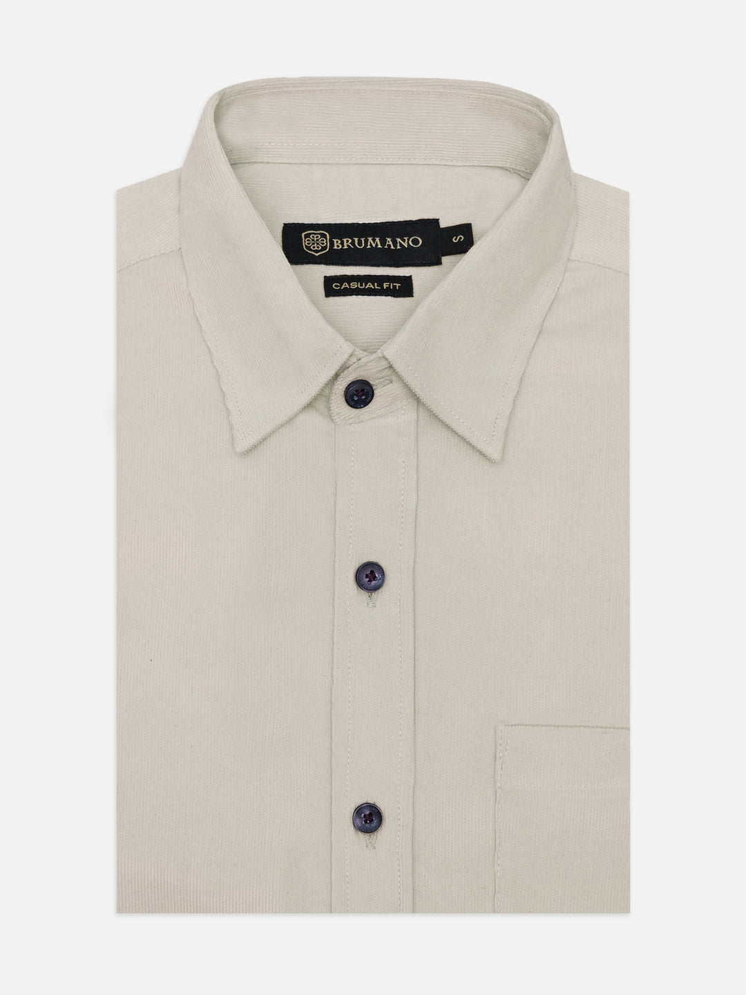 Brumano Mens RTW Solids Cotton Shirt Beige Corduroy Casual Collection