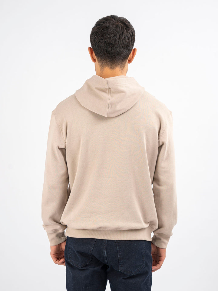 Brumano Embroidered Fleece Beige Embroidered Relaxed Fit Hoodie - Winter Collection