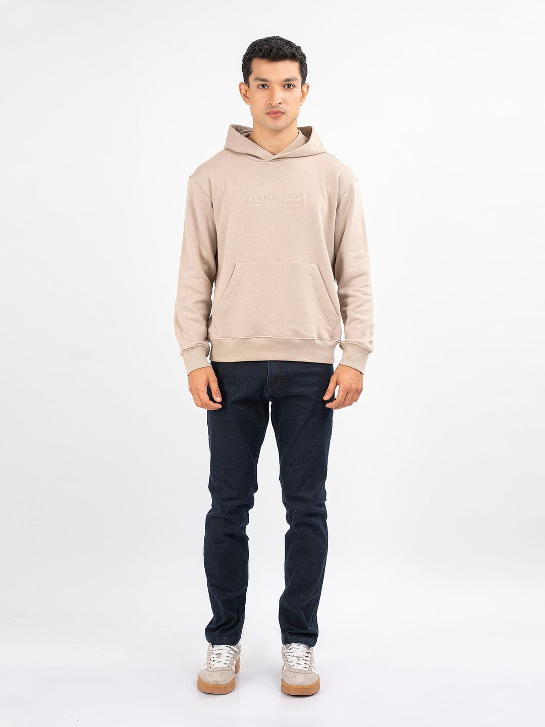 Brumano Mens RTW Solids Cotton 1 Piece Beige Relaxed Fit Hoodie Winter Collection