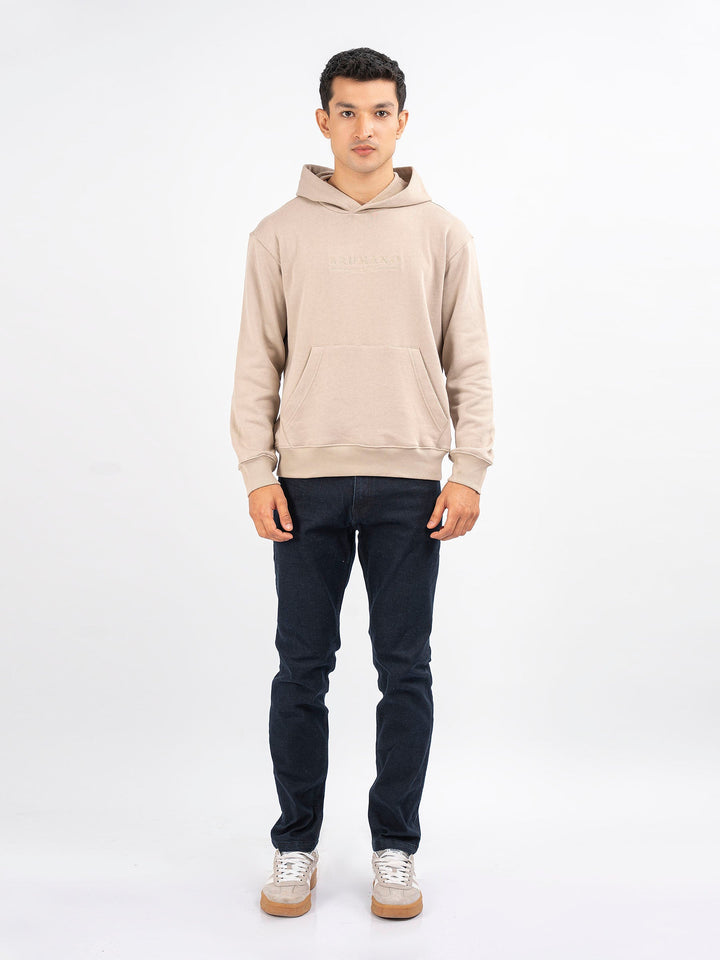 Brumano Mens RTW Solids Cotton 1 Piece Beige Relaxed Fit Hoodie Winter Collection