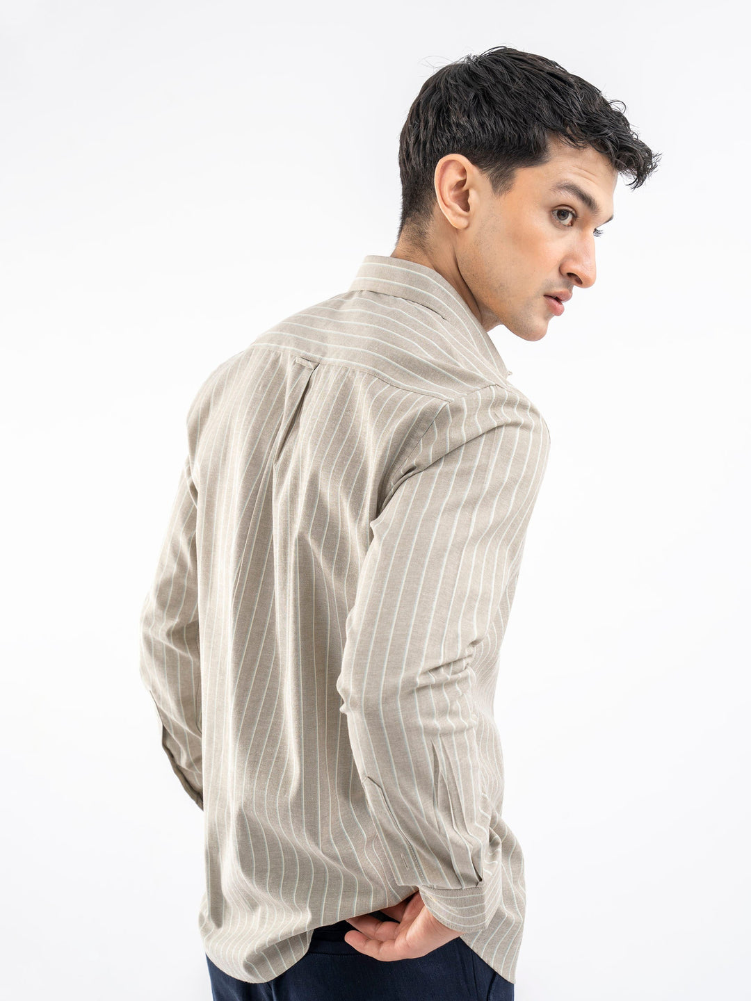 Brumano Ready To Wear Shirts Men 1 Piece Cotton Beige Linen Striped Oxford Shirt 0-31-025-4184 - Summer Collection