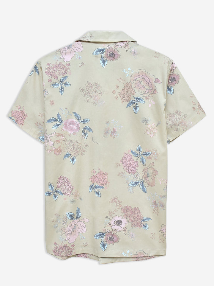 Brumano Ready To Wear Shirts Men 1 Piece Cotton Beige Printed Floral Printed Cuban Collar Shirt 0-33-024-3668 - Summer Collection